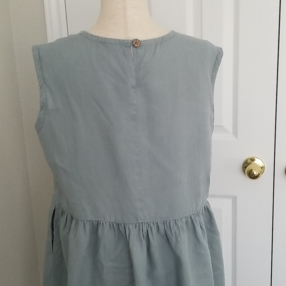 EUC - Light Blue "Mint Gray" Linen Smock Dress - Picture 7 of 11